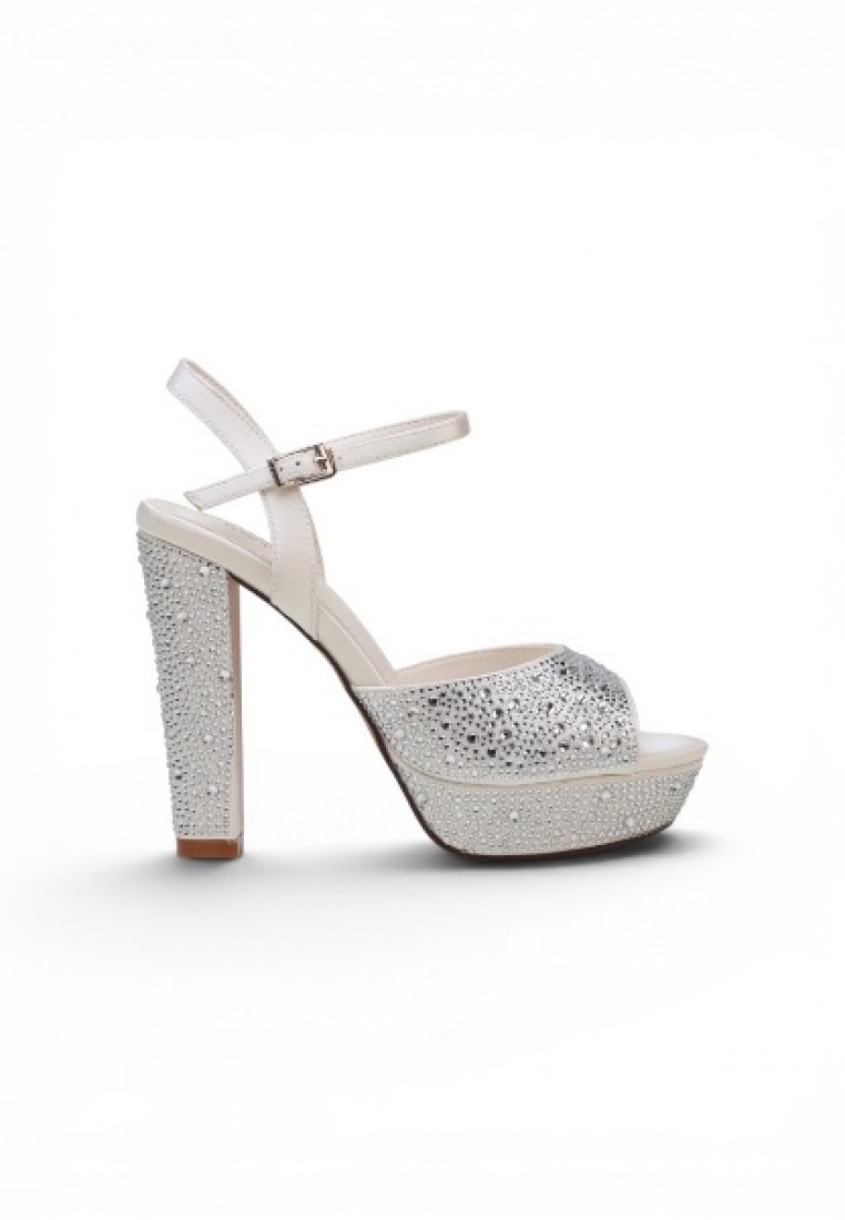 20101 Women Evening Platforms Slingback High Heels in White